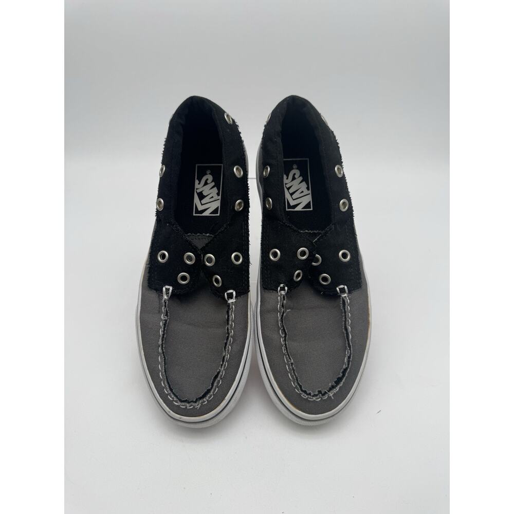 Vans Kids Black and Gray Boat Skate Canvas Slip On Shoes Size Men 5 Women’s 6.5